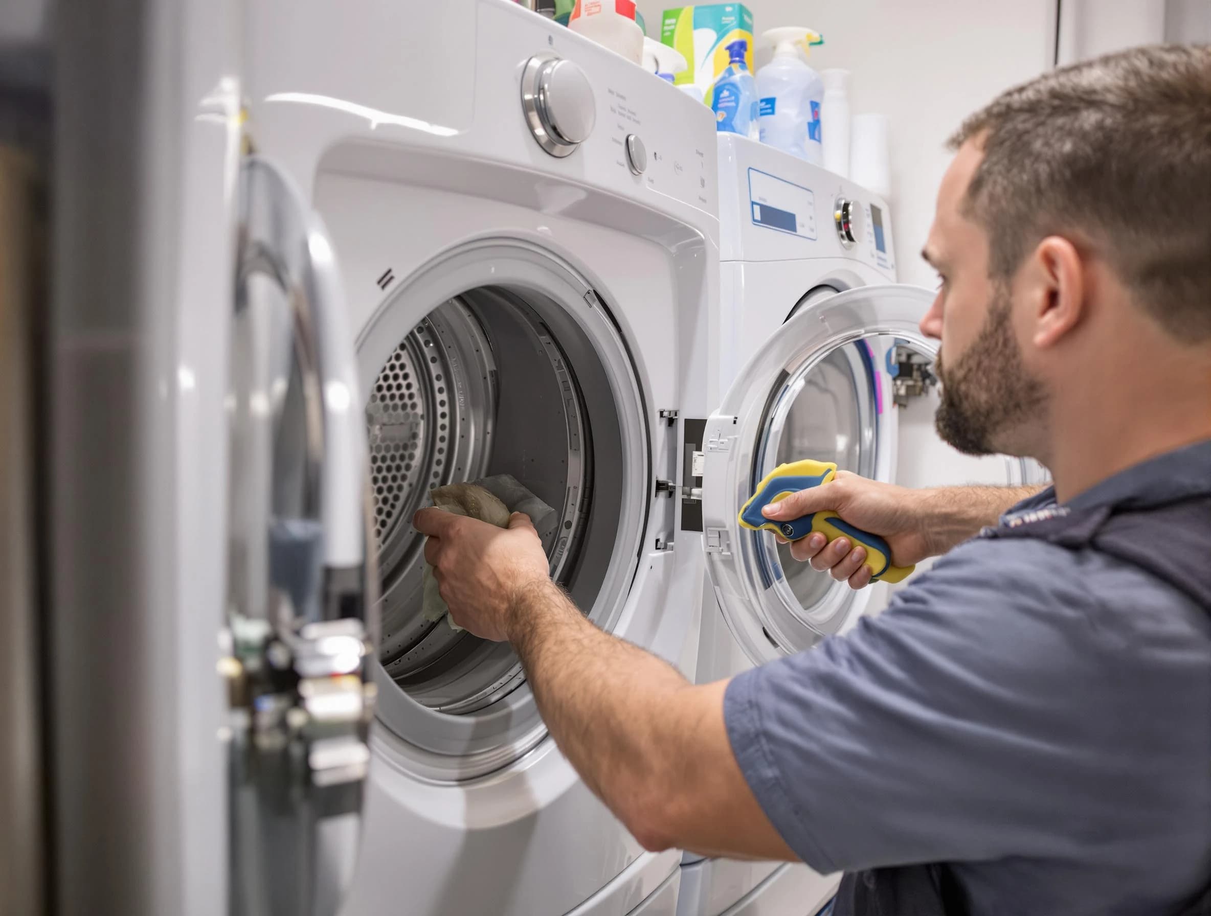 Gilbert Dryer Vent Cleaning specialist removing lint buildup from a dryer lint trap system in Gilbert