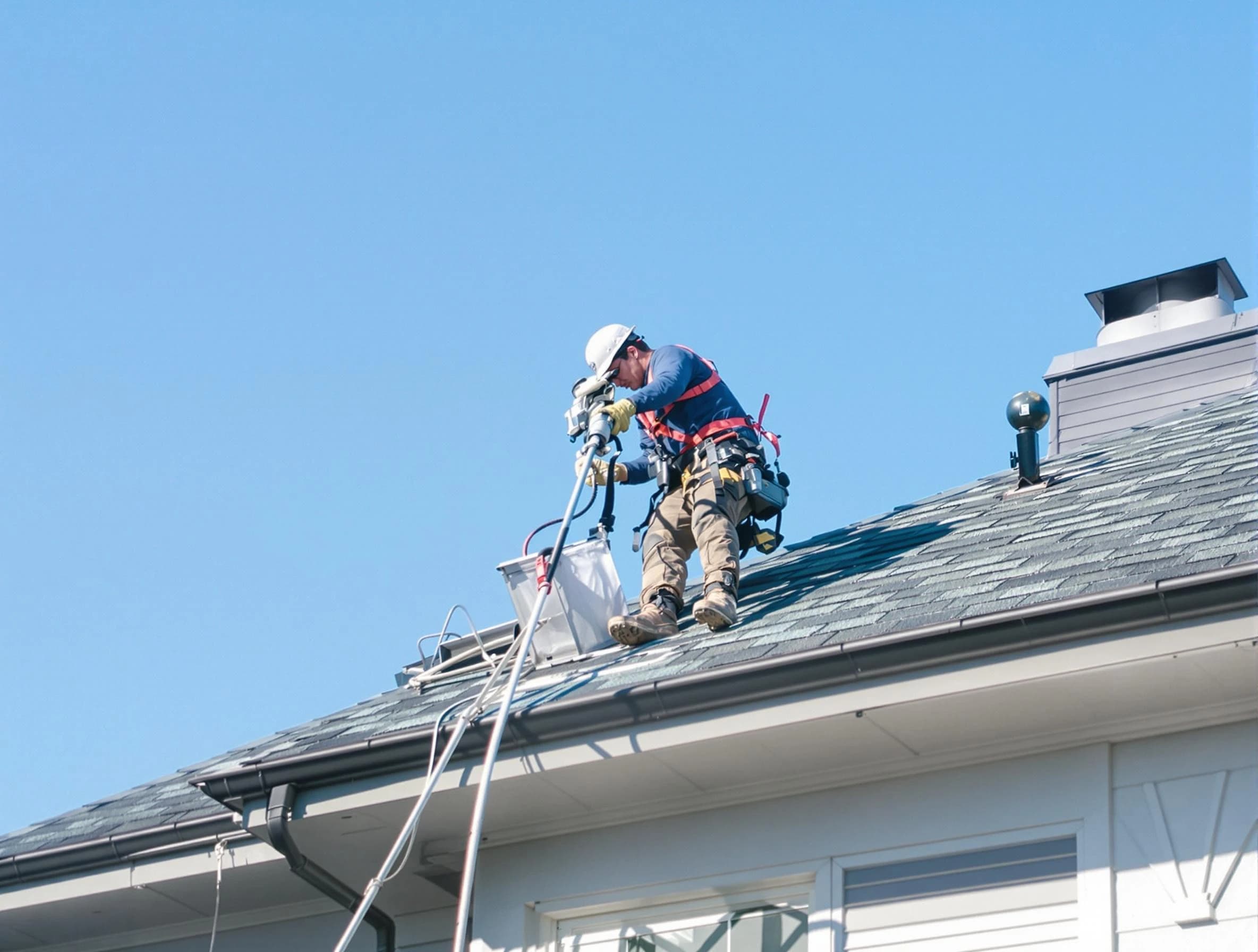 Gilbert Dryer Vent Cleaning certified technician cleaning a roof-mounted dryer vent system in Gilbert