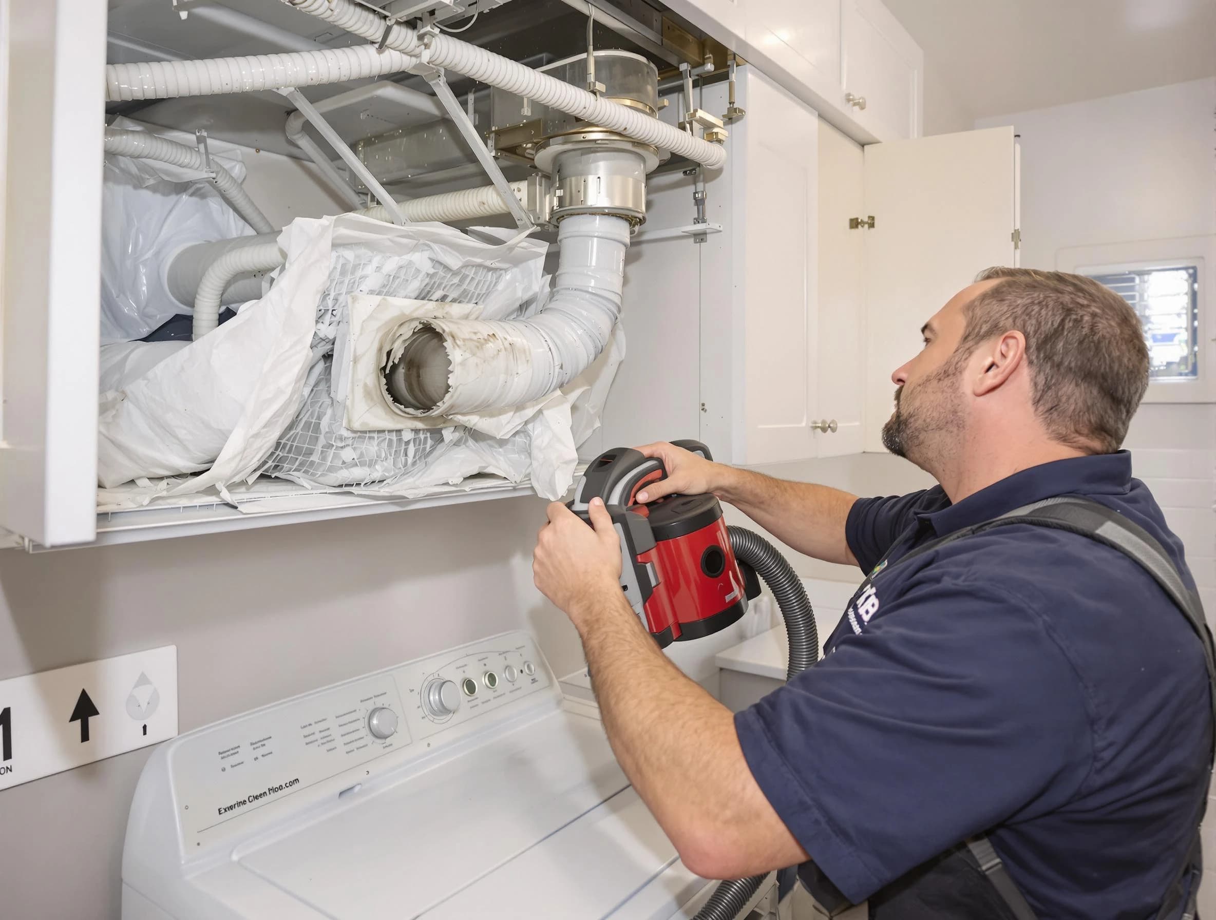 Gilbert Dryer Vent Cleaning technician performing professional exhaust vent cleaning at a residential property in Gilbert