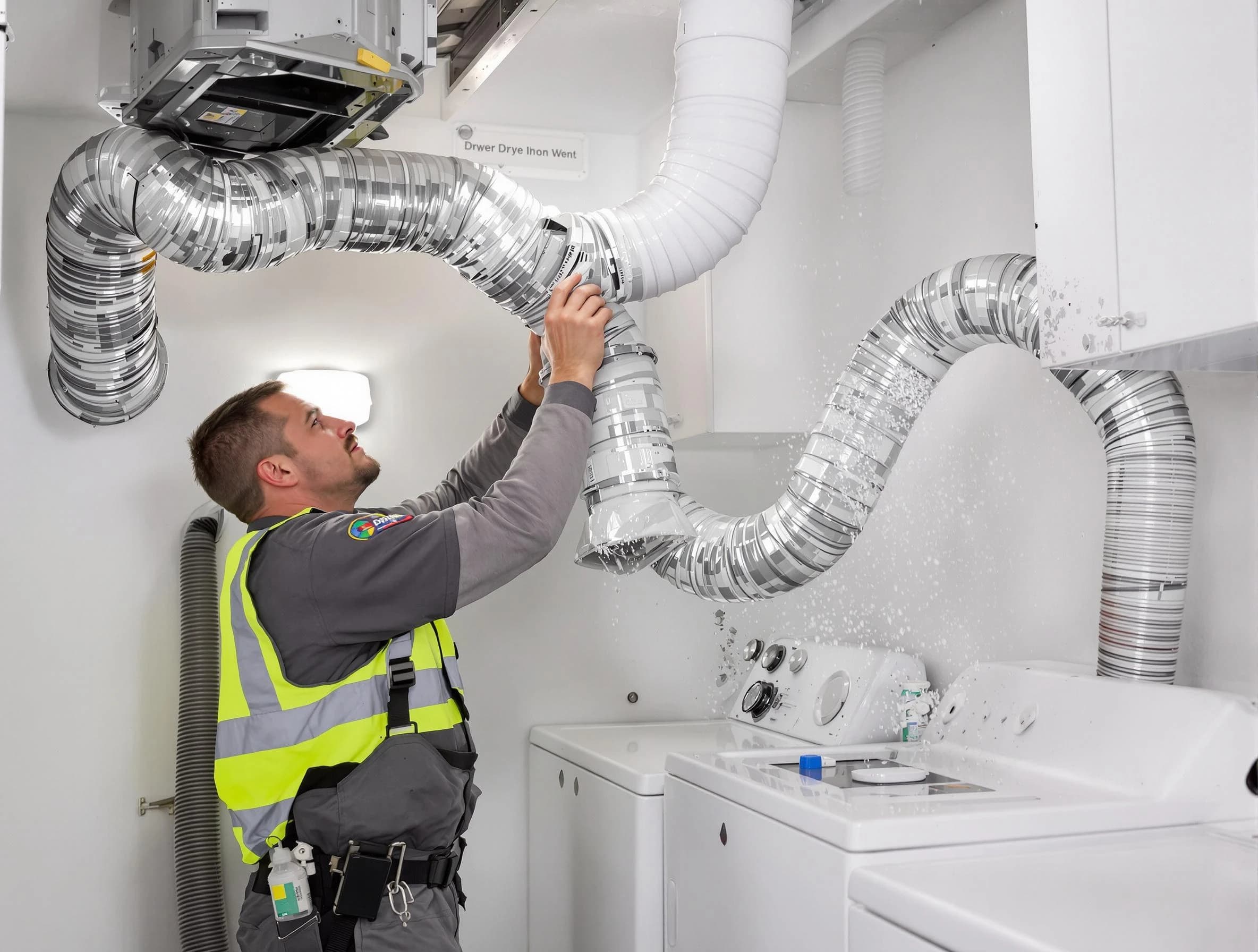 Gilbert Dryer Vent Cleaning technician performing detailed dryer exhaust vent cleaning at a home in Gilbert