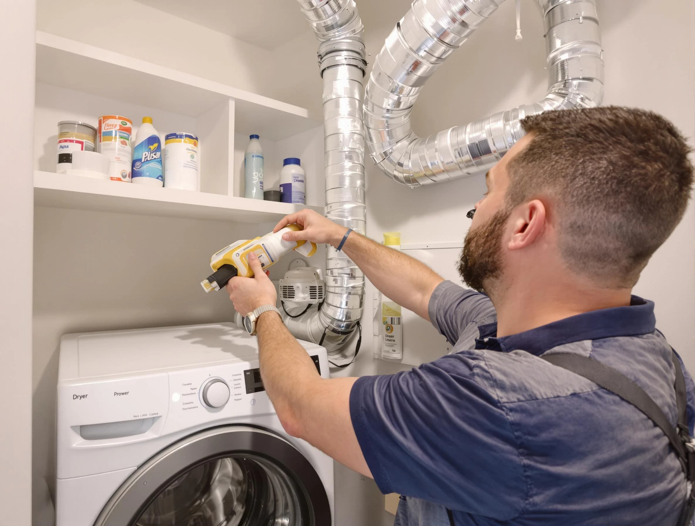 Gilbert Dryer Vent Cleaning technician performing dryer vent cleaning at a home in Gilbert