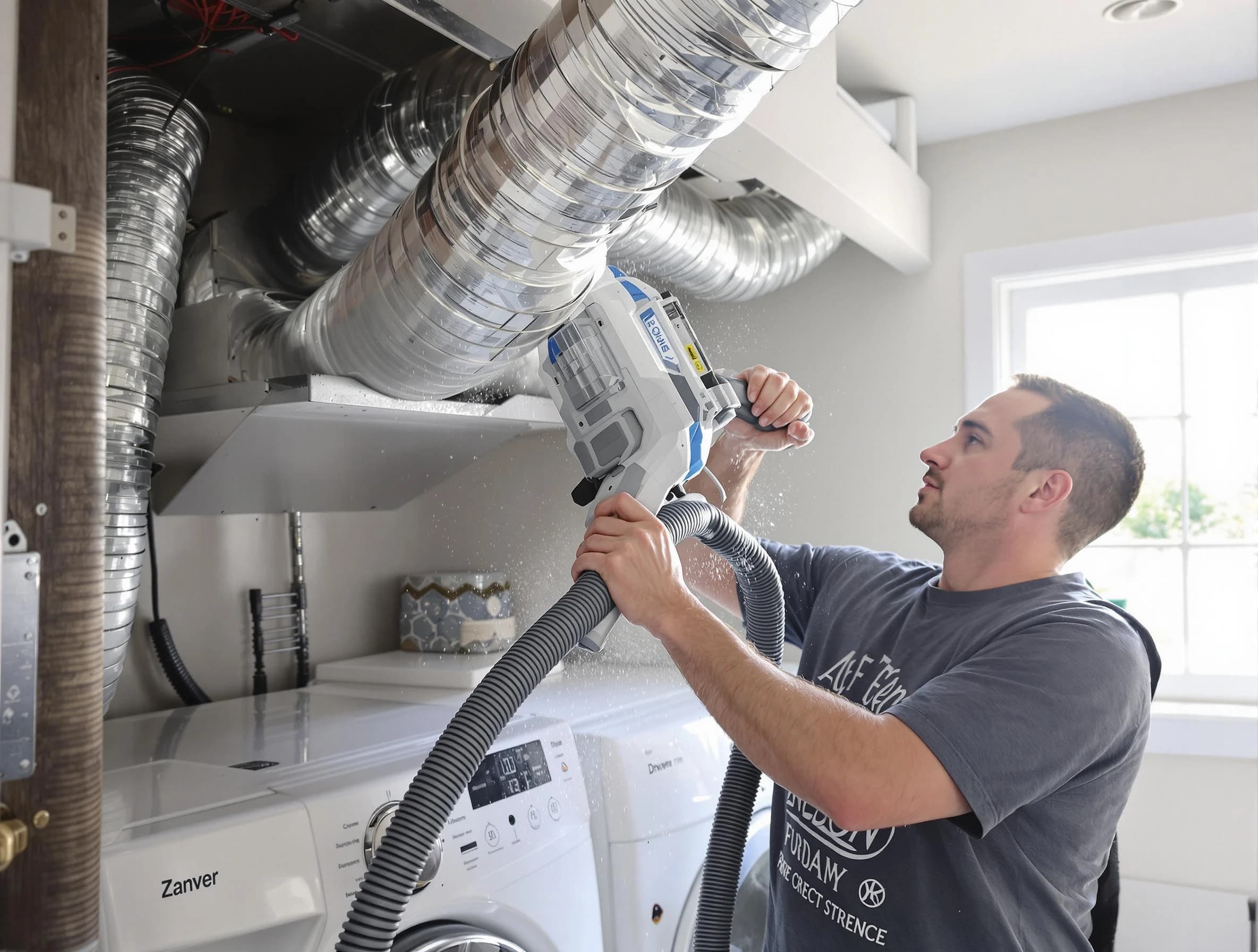 Gilbert Dryer Vent Cleaning specialist cleaning deep within a dryer vent duct system in Gilbert